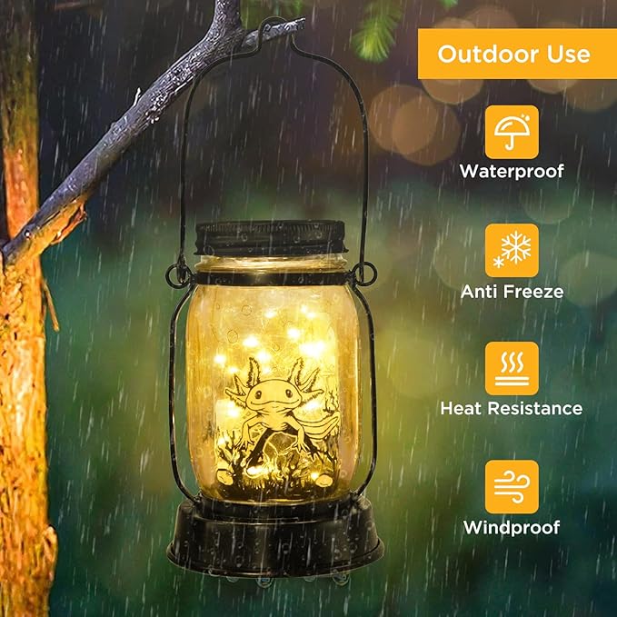 Axolotl Gifts for Women/Men/Kids Axolotl Solar Lanterns Mom Grandma Birthday Present Lantern Memorial Lights Solar Garden Decoration Outside for Yard, Patio,Backyard,Porch Torches