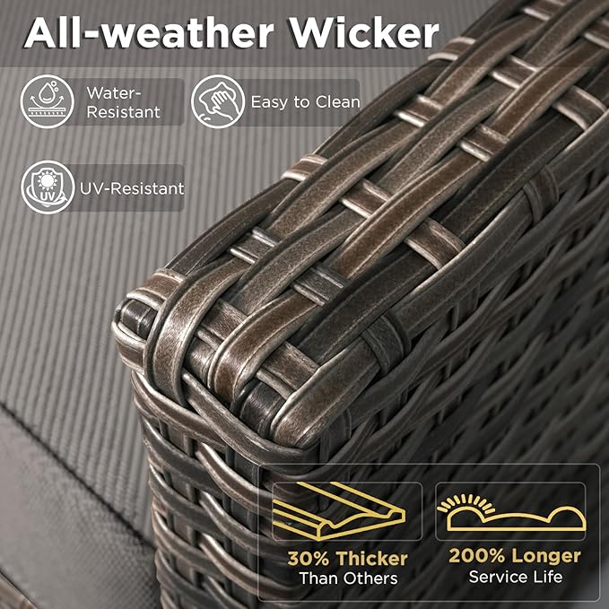 Wicker Outdoor Patio Chairs Set of 2-High Back Rattan Patio Club Chairs with Thickened Cushions Wide Armrest All Weather Patio Furniture Set for Deck Porch Balcony(Brown/Grey)