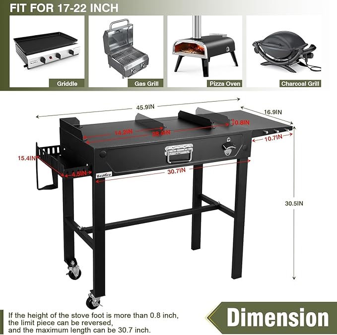 All-in-One Outdoor Grill Table with Built-in 2-Burner Propane Gas Grill – Portable Stainless Steel Cooking Station with Storage, Hooks & Lockable Wheels for Camping, Tailgating, Backyard BBQ