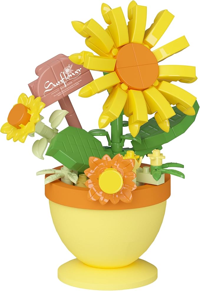 Sunflower Mini Flower Bonsai Building Toy Potted Plant Blocks Artificial Particle Flower Botanical