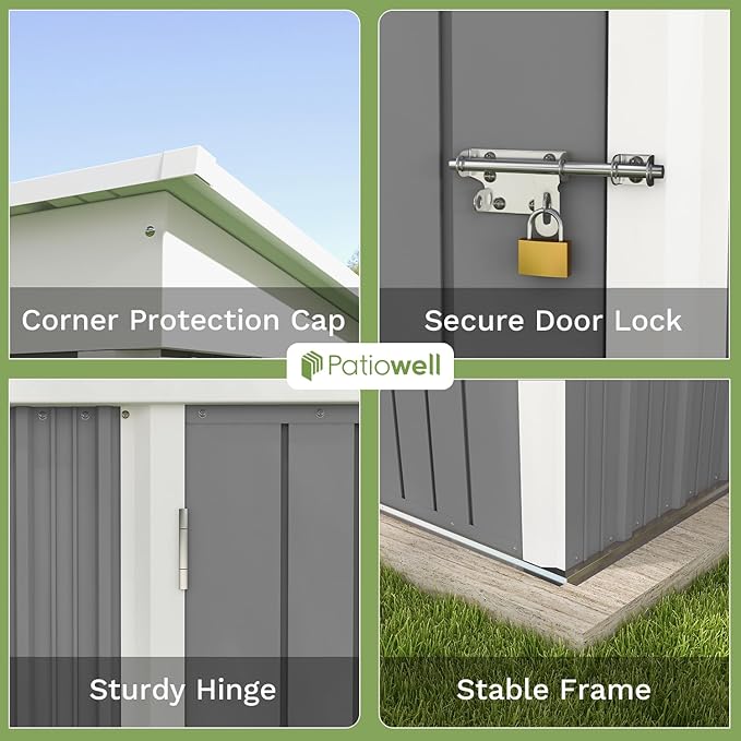 Patiolife 5x3 FT Outdoor Storage Shed, Metal Shed with Lockable Door & Sloping Roof, Steel Tool Shed for Backyard Patio Lawn, Grey