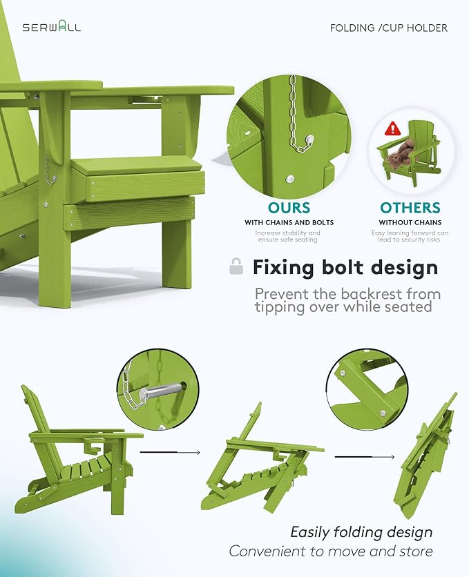SERWALL Adirondack Chair with Cup Holders - Composite Adirondack Chairs Set of 2 HDPE Outdoor Chairs All Weather Use- Apple