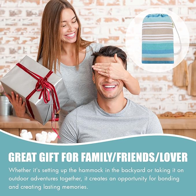 Brazilian Hammock with Tree Straps - Canvas Hammocks Portable Hammock with Carry Bag for Backyard, Porch, Outdoor and Indoor Use Blue & Green