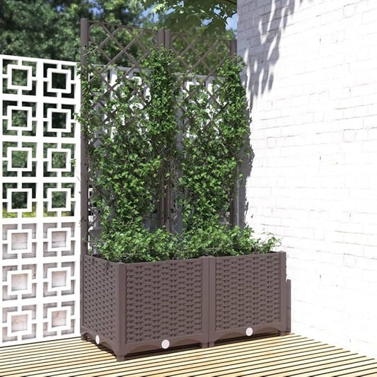 Garden Planter Box with Trellis, Outdoor Raised Garden Bed for Climbing Plants, Brown 31.5"x15.7"x53.5" PP