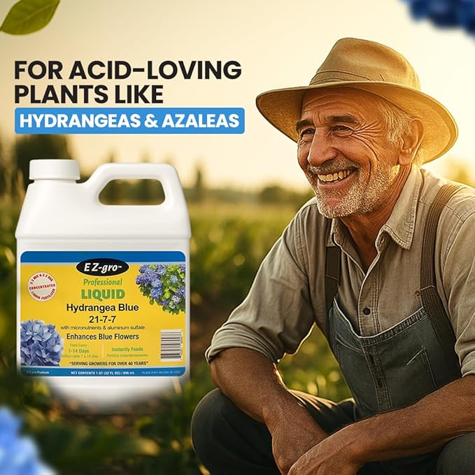 EZ-GRO Hydrangea Fertilizer, Liquid Plant Food 21-7-7 with Aluminum Sulfate for Hydrangeas - Perfect for Blue Flowers | Rhododendrons & Azalea Fertilizer, Ideal Hydroponic Nutrients - 1 qt (32 oz).