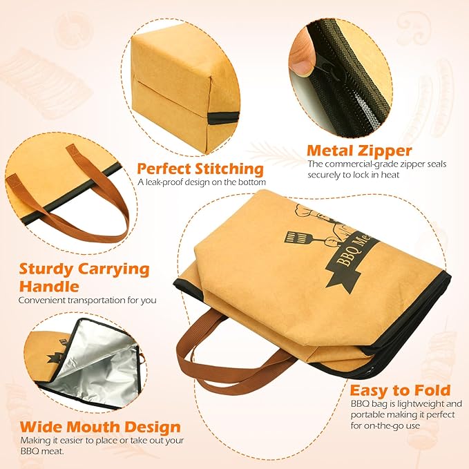 BBQ Blanket for Resting Meat Bag 21" Brisket Blanket Barbecue Tool Sets with Wide Mouth Large Beef Compatible Barbecue Smoker Accessories Grill Meat Insulated Reusable Resting Smoke Bag Cooking Gift