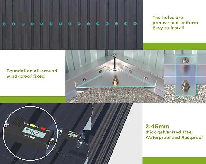 VanAcc 8x6x7.5 FT Shed 4-pane Window Nordic Cottage Storage Shed Outdoor Metal Garden House Double Hinged Lockable Doors for Backyard Garden Patio Lawn Dark Grey/White