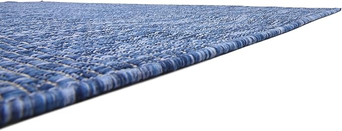 Unique Loom Collection Casual Transitional Solid Heathered Indoor/Outdoor Flatweave Area Rug (5' 3" x 8' Rectangle, Blue/Navy Blue)