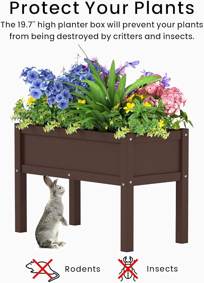 Small HDPE Raised Garden Bed, Elevated Planter Box with Legs, Outdoor All-Weather Planter Raised Beds for Seeds, Herb, Flower, Vegetable (Dark Brown)