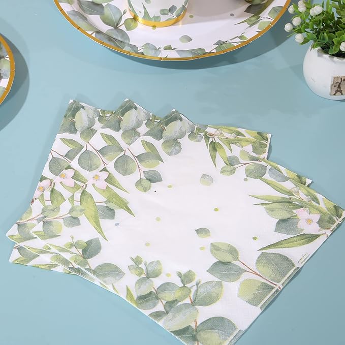 Gender Neutral Baby Shower Plates and Napkins for 25 Sage Green Party Decorations Boy Girl Birthday Bridal Shower Floral Wedding Gold Green Decor Greenery Safari Jungle Theme Boho chic Party Supplies