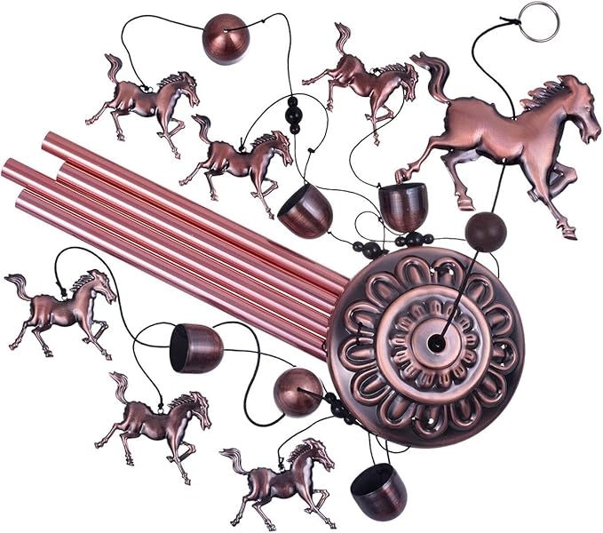 Horse Wind Chimes Decor- 37 Inch Pure Hand-Made Waterproof Metal Musical Wind Bells with 4 Aluminum Tubes 6 Bells Mobile Wind Catcher Romantic Wind Chime for Home, Festival, Indoor/Outdoor Decoration