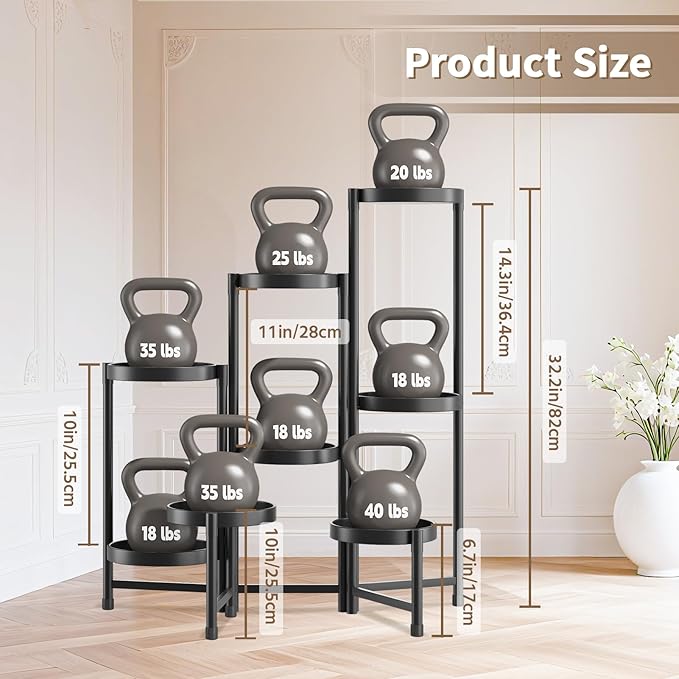 LASZOLA 8 Tiered Folding Plant Stand Indoor for Multiple Large Planter, Tall Heavy Duty Adjustable Rack with Rust Proof 10 Inch Wide Tray, Sturdy Vertical Tree Organizer for Narrow Inside Floor, Black