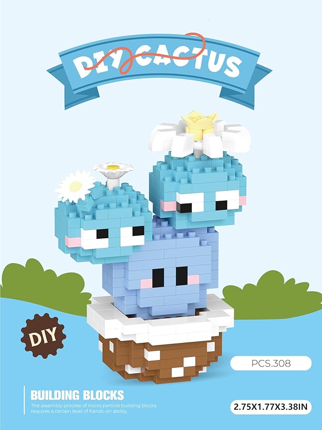 Group Mini Cute Cactus Succulent Plants Bonsai Building Toy Potted Plant Blocks Particle Flower Botanical