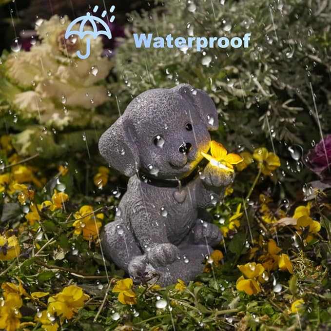 Solar Dog Statue with Butterfly Lantern - Outdoor Garden Decor with LED Lights for Patio, Yard, Balcony - Waterproof Cute Dog Sculpture, Ideal Housewarming Gardening Gifts for Women, Mom, Grandma