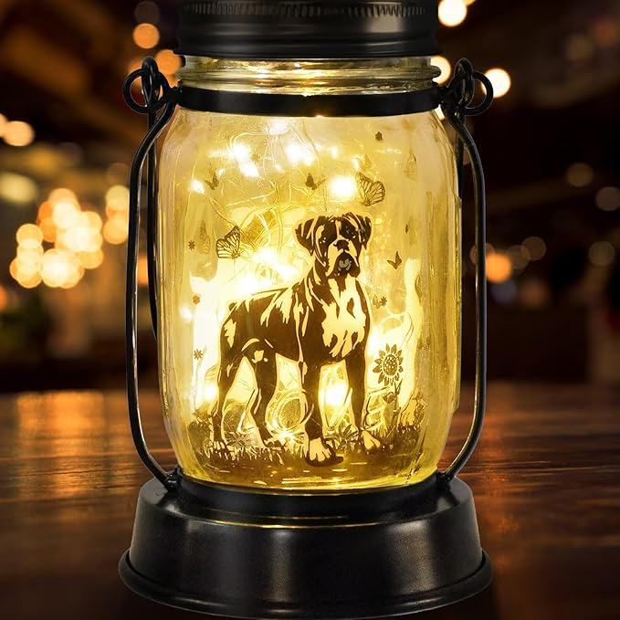 kyoryuger Boxer Dog Gifts for Women/Men Boxer Dog Lovers Solar Lantern Mom Birthday, Mothers Day, Solar Garden Decoration Outside for Yard, Patio,Backyard,Porch, Torches