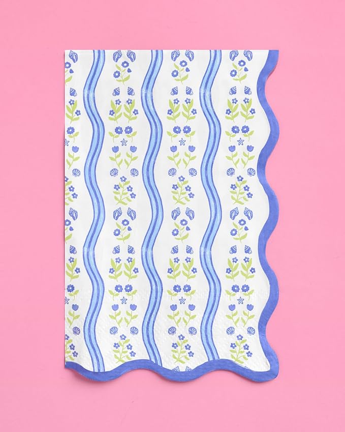 xo, Fetti Coastal Wavy Floral Napkins - 3-ply, 24 pcs | Bachelorette Decorations, Birthday Supplies, Flower Baby Shower, Cocktail Decor, Garden Party Setting, Spring Tableware