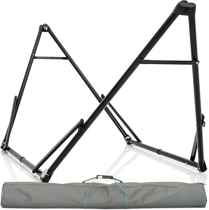 Tranquillo Unity Adjustable Hammock Stand, 800 lbs Capacity Steel Double Hammock Stand for 2 Persons, Premium Pre-Assembled Stand for Indoor Outdoor, Frame Black