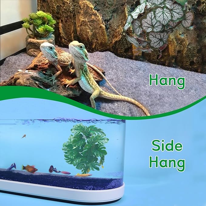Dsoar 3 PCS Reptile Plants Artificial Hanging Plants with Suction Cup Pets Habitat Climbing Decorations Amphibian Terrarium Fake Plants