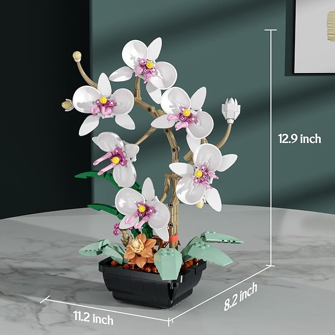 Orchid Flowers Bouquet Building Set, Botanical Collection Artificial Plant for Home Décor, Ideal Gifts for Christmas, Mother's Day, Anniversary, Birthday