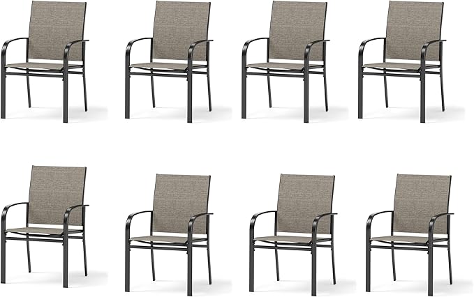 8 Pieces Outdoor Textilene Dining Chairs,Patio Dining Chairs Set, Fixed Patio Chairs with Armrest, Brown