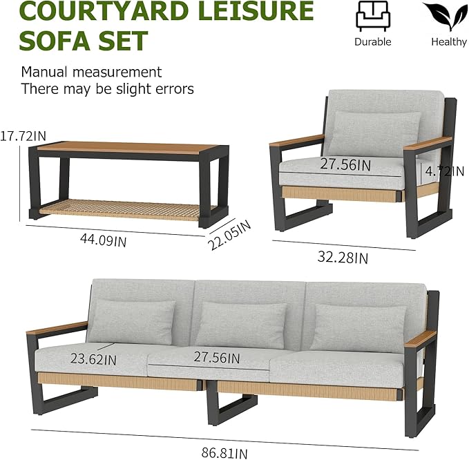 Aluminum Outdoor Patio Furniture Set 5 Seat, Patio Conversation Set with Durable Mesh Rope Weaving, Wide Armrests and Seats, Metal Sofa Set for Patio Yellow