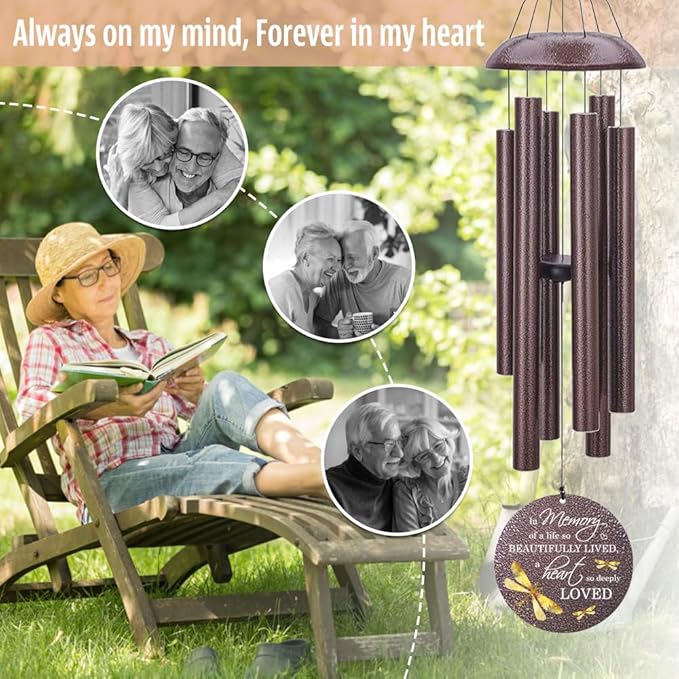 Sympathy Wind Chimes, Personalized Dragonfly Wind Chimes for Loss of Loved One, Commemorative Sympathy Gifts for Funeral, in Memory of Dad/Mom/Husband/Wife (36inch)