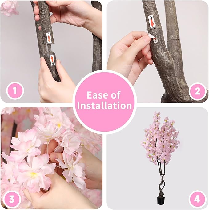 Artificial Pink Cherry Blossom Tree,7ft(84in) Faux Japanese Sakura Indoor Decoration,Natural Fake Cherry Floral Tree Outdoor Decor,Realistic Silk Pink Flowers for Living Room,Office,Wedding Party