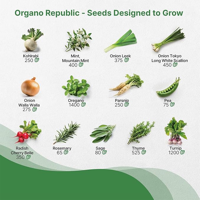 Organo Republic 25 Winter Vegetable & Herb Garden Seeds Variety Pack for Outdoors & Indoor Home Gardening 22,840+ Non-GMO Heirloom Seeds Broccoli Beet Carrot Cabbage Radish Pea Mint Thyme Parsley