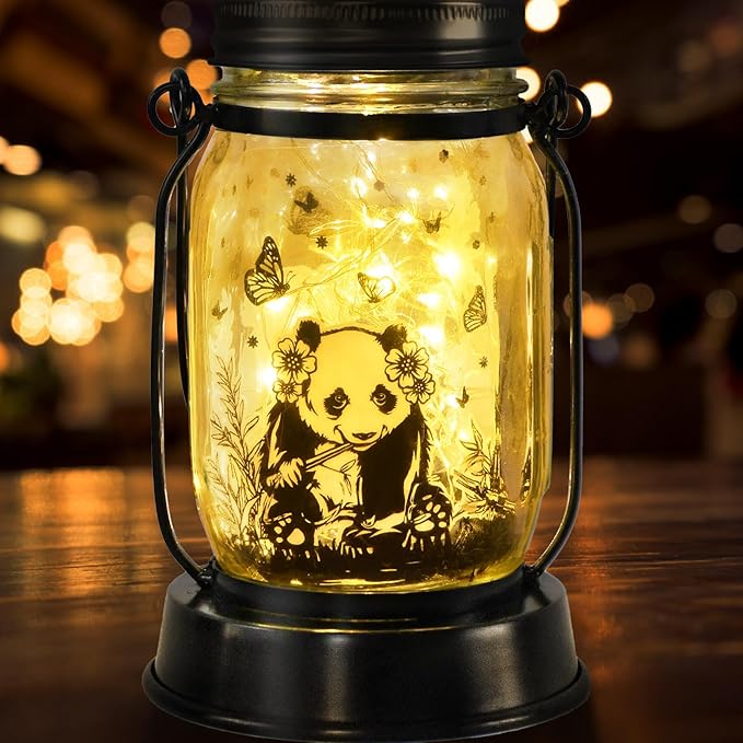 Panda Gifts for Women/Men/Kids Panda Solar Lanterns Mom Grandma Birthday Present Lantern Memorial Lights Solar Garden Decoration Outside for Yard, Patio,Backyard,Porch Torches