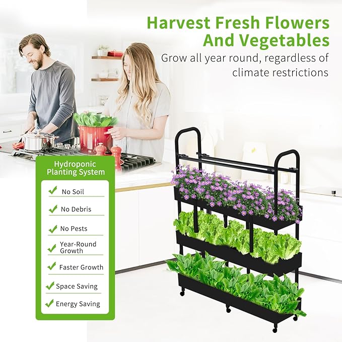 Indoor Garden Hydroponics Growing System Kit, Dual Implant Configuration for Vegetable Fruit Herb Seedling Cultivation and Large-Scale Planting,Double Water Pump，LED Grow Light