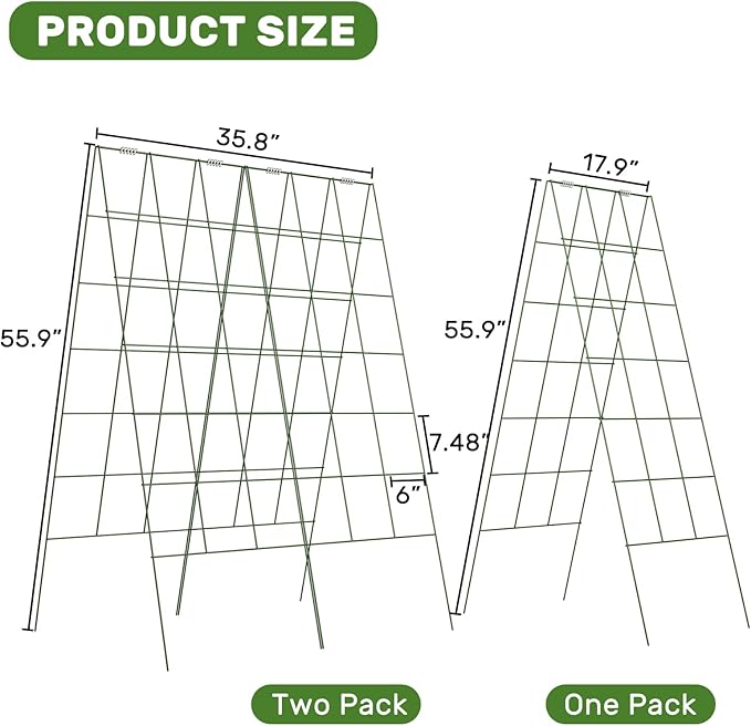 DOEWORKS Cucumber Trellis, 56" High Foldable A Frame Garden Trellis, 2 Pack, Plant Support for Climbing Cucumber, Beans, Tomatoes, Flowers, Green