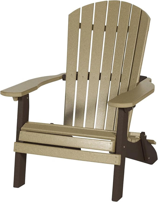 DutchCrafters Adirondack Folding Chair with Arms, Handcrafted from Recycled Plastic Poly Lumber, Portable and Easy Storage for Outdoor Patio, Garden, Camping Outdoor Furniture (Weatherwood & Brown)