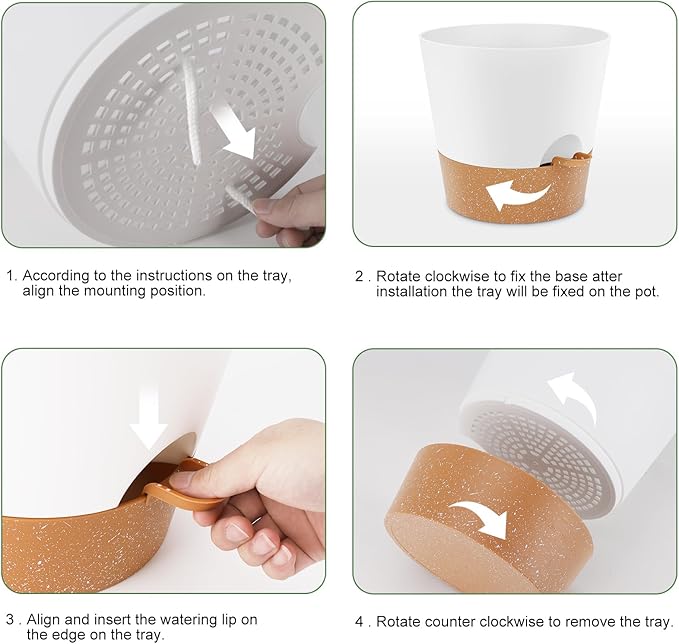 10 inch Plant Pots, Self-Watering Planters with Drainage Holes & Saucers for Indoor and Outdoor Plants (2-Pack,White