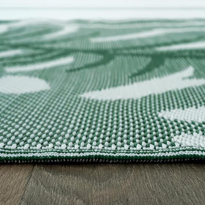 Rugshop Tropical Leaf Reversible Crease-Free Waterproof Premium Recycled Plastic Outdoor Rugs for Patio,Backyard,RV,Deck,Picnic,Trailer,Beach,Camping,Sunroom Green 5' x 7'