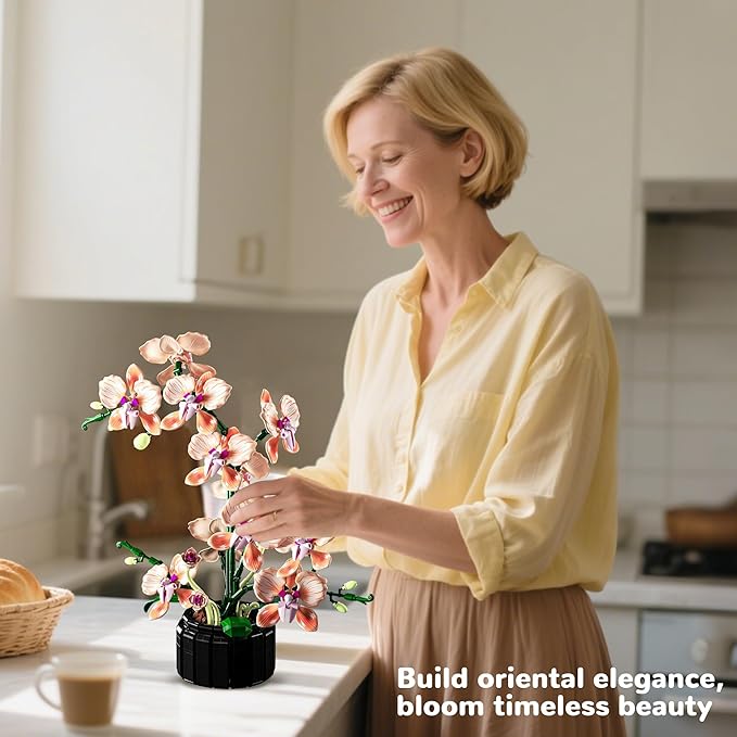 Orchid Building Sets Artificial Flowers Plant Gifts for Her Adults Girls Botanical Collection for Home Kitchen Desk Decor