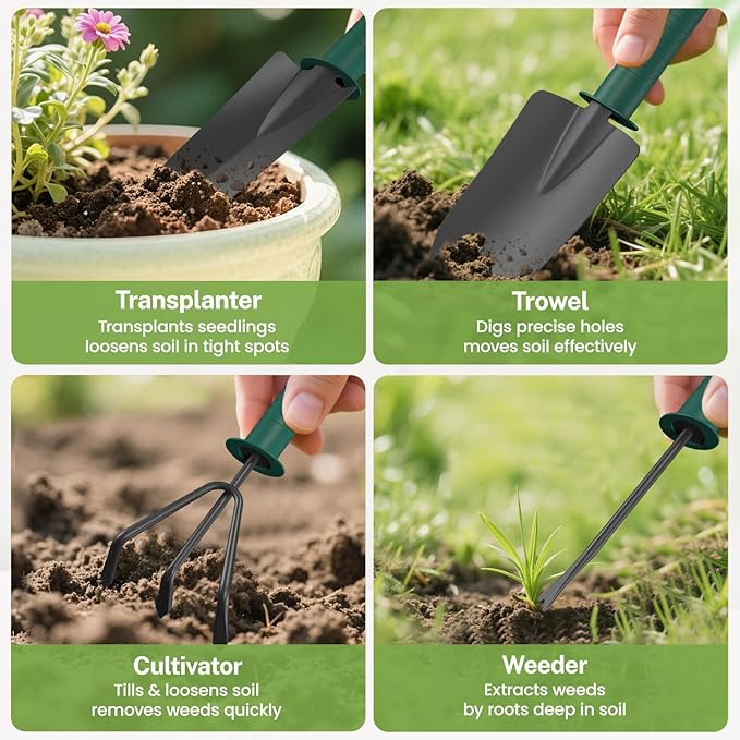 iDavosic.ly Plant Stand with Garden Tools, 5 Tier Corner Metal Flower Display Holder Shelf Indoor Outdoor, Folding Tall Orchid Rack for Patio Balcony Porch Living Room House, Black