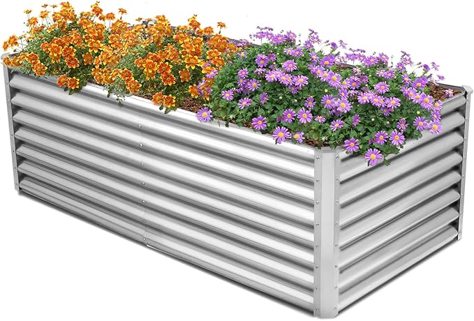 VINGLI 6x3x2ft Raised Garden Bed, Large Planter Garden Boxes Outdoor, Planter Raised Beds Kit for Gardening for Vegetables, Flowers, Herbs (Silver)