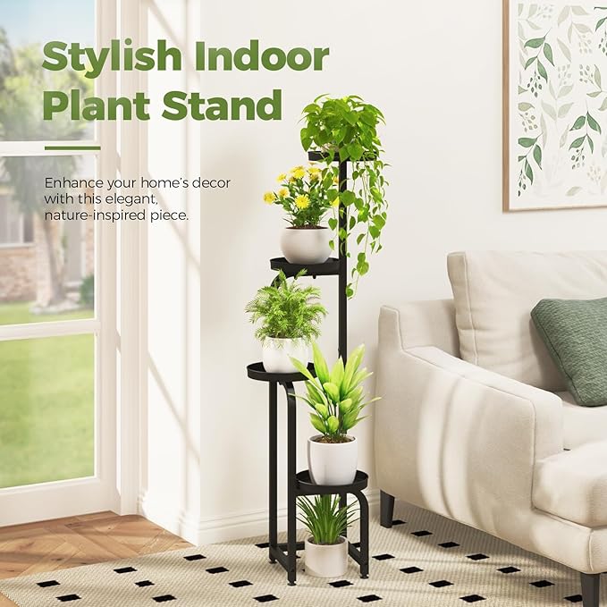 Bamworld Tall Plant Stand Indoor Outdoor, Corner Metal Flower Pot Stands for Multiple Plants, 4 Tier Heavy Duty Plant Shelf for Patio Garden Balcony Living Room Bedroom(Patent Design)