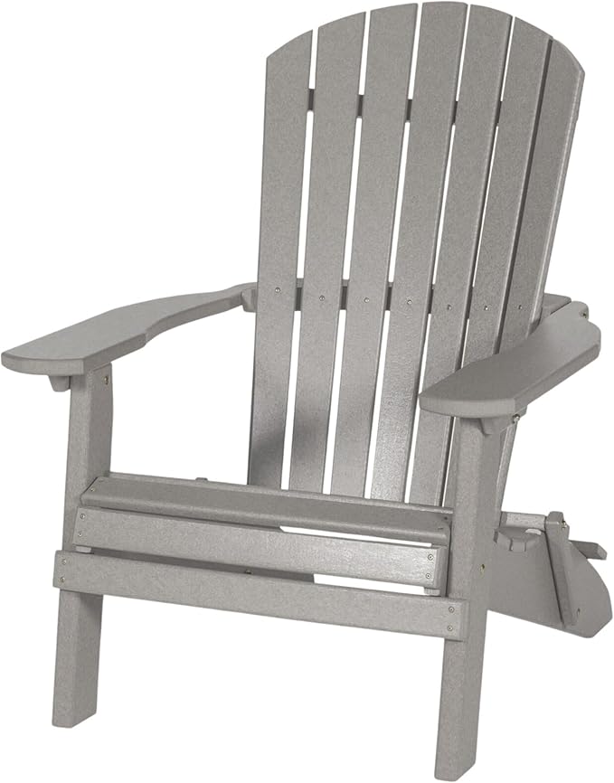 DutchCrafters Adirondack Folding Chair with Arms, Handcrafted from Recycled Plastic Poly Lumber, Portable and Easy Storage for Outdoor Patio, Lawn, Garden, Camping Outdoor Furniture (Light Gray)
