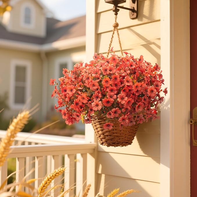 Fall Outdoor Artificial Flowers 16 Bundles - UV Resistant Faux Daisy with Eucalyptus Leaves, Weatherproof Fake Plants for Porch, Patio, Garden Decor, Indoor Outdoor Decor (Fall Orange Red)