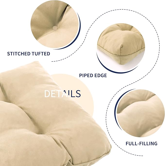 Outdoor Bench Cushion, 48x18x5 Inch, Waterproof Bench Cushion for Outdoor/Indoor Furniture, Tufted Patio Bench Seat Cushion, Fade Resistant Outdoor Cushions for Porch Swing Couch, Beige