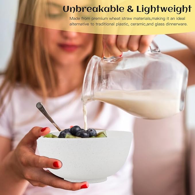 Homienly Wheat Straw Dinnerware Set,40-Piece Dish Set for 8, Dinner Plates, Dessert Plate, Cereal Bowls, Cups, Appetizer Plates,Reusable Dinner Plates Kids Plates and Bowls Sets, White