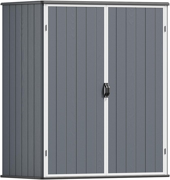 Patiowell Plastic Outdoor Storage Shed, 5 x 3 FT Patio Storage Shed Cabinet with Stable Roof & Lockable Doors Waterproof Resin Shed for Tools, Patio Furnitrue Accessories, Dark Gray
