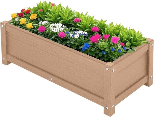 HDPE Raised Garden Beds Outdoor,Rot-Resistant and Non-Cracking,Outdoor Planter Boxes Rectangle with Drainage Holes for Yard,Lawn Brown