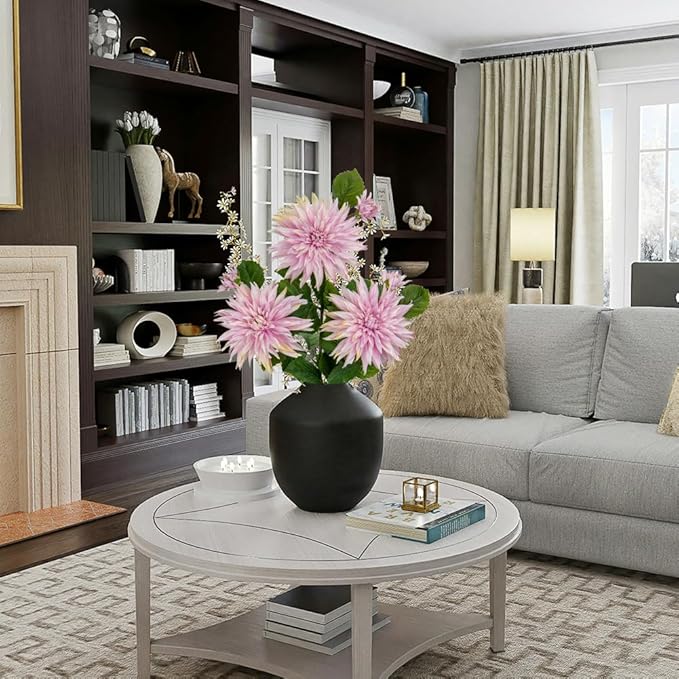 3Pcs Pink Artificial Dahlia Flowers Fake Flower Silk Flowers with Long Stem 29.5" Floral Arrangements Bouquets Faux Dahlias Flowers for DIY Wedding Party Centerpieces Decor Home Office Decoration