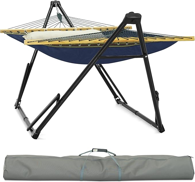 Tranquillo Unity Adjustable Hammock Stand, 800 lbs Capacity Steel Double Hammock Stand for 2 Persons, Premium Pre-Assembled Stand for Indoor Outdoor, Aegean