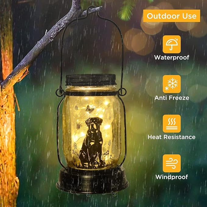 kyoryuger Rottweiler Gifts for Women/Men Rottweiler Solar Lanterns Dog Mom Birthday Dog Lovers Lantern Pet Loss Pet Memorial Lights, Solar Garden Decoration Outside for Yard, Patio,Backyard,Porch