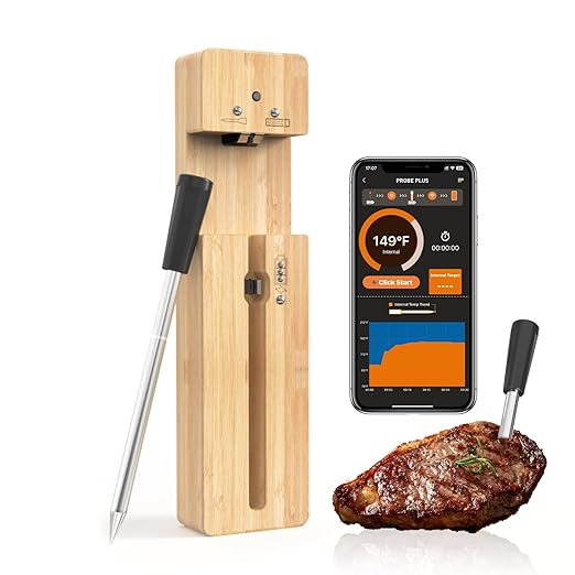 Smart Wireless Meat Thermometer, Bluetooth Food Thermometer for Grill, Remote Tracking and Accurate Temperature with APP Alerts, Perfect Gifts for Men, BBQ Lovers, Smoker