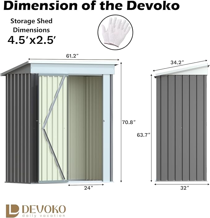 Devoko Outdoor Storage Shed 5 x 3 FT Lockable Metal Garden Shed Steel Anti-Corrosion Storage House with Single Lockable Door for Backyard Outdoor Patio (Gray)