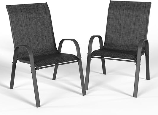 Patio Dining Chairs Set of 2, Outdoor Stackable Chairs, Breathable Seat and Alloy Steel Frame Fit for Backyard,Garden,Porch, Lawn，Poolside (Dark Grey)